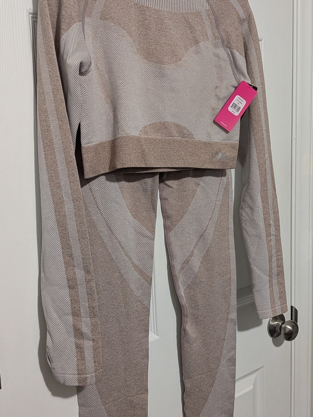 Ryka Brown Seamless Activewear Set Long Sleeve Crop & Pants Large NWT